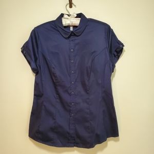 NWT Bravissimo navy blue collar short sleeve blouse, US size 10 really curvy